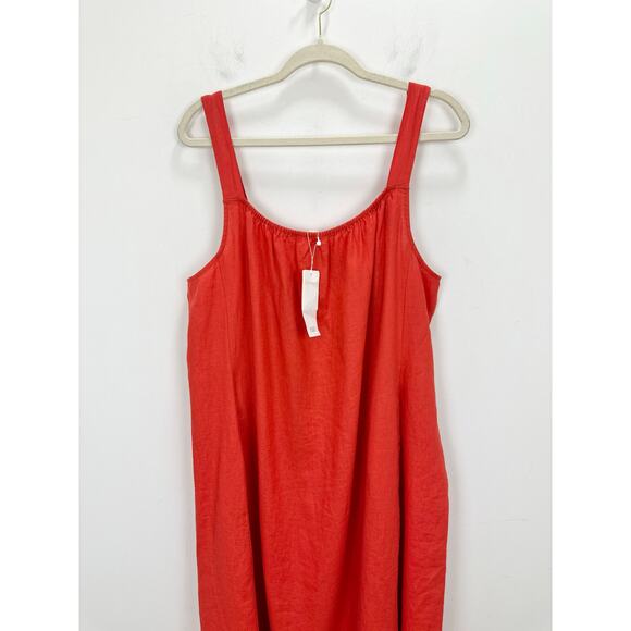 Eileen Fisher Linen Cami Dress Midi Sleeveless Red Pockets Minimalist Large NWT - Picture 4 of 9